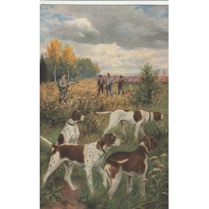 ŁÓDŹ. Pocztówka TSN przedstawiająca polowanie, wyd. ok 1930; kolor., stan db