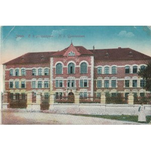 JASŁO. Jasło. C. k. gimnazyum / K. k. Gymnasium, wyd. ok. 1910; kolor., stan db