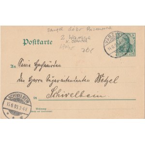 WARCINO. Postkarte, wyd. ok. 1903; stan db, odręczne dopiski, z obiegiem