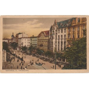 KATOWICE. Katowice, Ul. Dworcowa, wyd. ok. 1925; kolor., stan bdb, z obiegiem (