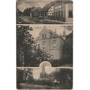 ŚWIESZEWO. Schwessow / Gasthof Prey mit Dorfstraße / Gusthaus / Kirche, wyd. Br