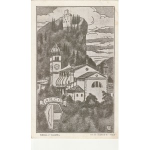 ARCO. Chiesa e Castello / ANDREATTA - ARCO, wyd. przed 1939; cz.-b., stan dobry