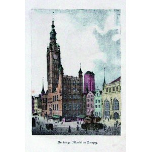 GDAŃSK. Ratusz i fragment Długiego Targu, anonim, ok. 1830; lit. kolor.