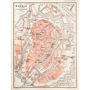GDAŃSK. Plan Gdańska w 1885 r.; na verso cz.-b. mapka okolic miasta; pochodzi z