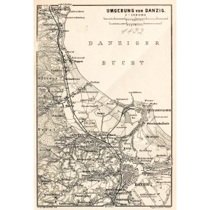 GDAŃSK. Schematyczny plan Gdańska w 1892 r. z mapą najbliższej okolicy (Sopot