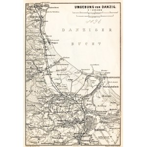 GDAŃSK. Schematyczny plan Gdańska w 1896 r. z mapą najbliższej okolicy (Sopot