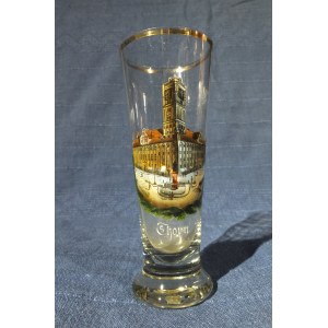 TORUŃ. Pokal szklany ze złoceniami, widok- kolor; st. bdb., wys.: ok. 180 mm