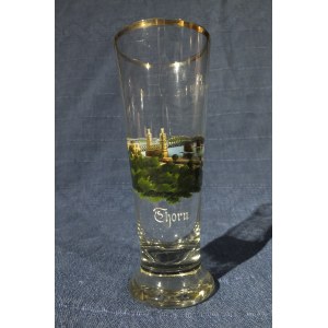 TORUŃ. Pokal szklany ze złoceniami, widok- kolor; st. bdb., wys.: ok. 175 mm