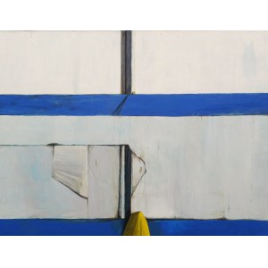 Anna MARCINIAK (b. 1984), Wall in the studio before and after renovation. Blue lampholder with yellow towel, 2014
