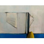 Anna MARCINIAK (b. 1984), Wall in the studio before and after renovation. Blue lampholder with yellow towel, 2014