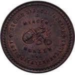 Praha - medaile Zemské jubilejní výstavy 1891, Chaura Fr.R. - firemní adresní známka - český lev se