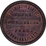 Praha - medaile Zemské jubilejní výstavy 1891, Chaura Fr.R. - firemní adresní známka - český lev se