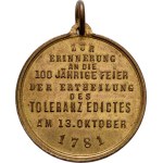 Josef II., 1780 - 1790, Medailka na 100.výročí tolerančního patentu 13.X.1781