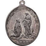 Církevní medaile - mariánské družiny, Praha 1575/1880 - Jan Nepomucký klečící před Pa.