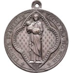 Církevní medaile - ražené svátostky kruhové, Panna Marie s Ježíškem, řecký nápis, latinský opis /