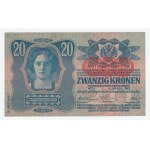 Rakousko, 20 Koruna 1913 - 2.vydání - přetisk pod znakem,