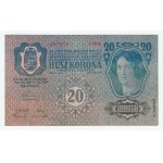 Rakousko, 20 Koruna 1913 - 2.vydání - přetisk pod znakem,