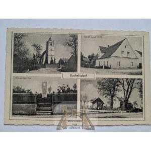 Niemysłowice near Prudnik, church, street, monument, 1941
