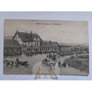 Lądek Zdrój, Bad Landeck, dworzec, dorożki, 1905