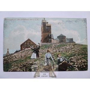 Giant Mountains, Riesengebirge, Sněžka, peak, tourists, collage, ca. 1910