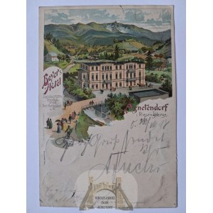 Jagniątków, Agnetendorf, Hotel, lithograph by Oskar Keil, 1899
