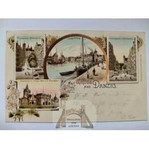 Gdańsk, Danzig, litografia. 4 widoki ok. 1900