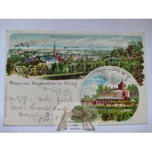 Danzig, Wrzeszcz, Danzig Langfuhr, Znigler's hill, lithograph, 2 views 1899