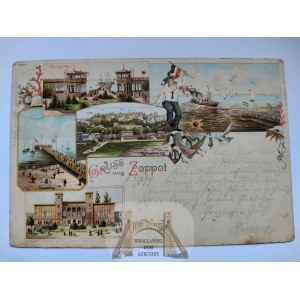 Sopot, Zoppot, lithograph, 5 views 1899