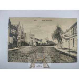 Orzysz, Arys, Place du marché, église 1916