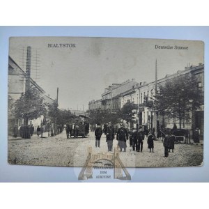 Białystok, Deutschestrasse, tramwaj konny ok. 1915