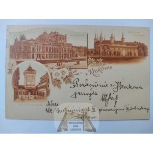 Krakow, lithograph, 3 views 1900