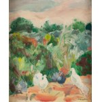 Jan Wacław Zawadowski (1891 Skobełka na Wołyniu - 1982 Aix en Provence), Pejzaż z gołębiami