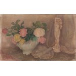 Julia Giżycka-Berezowska (1880 - 1976), Martwa natura z bukietem róż i figurką