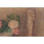 Julia Giżycka-Berezowska (1880 - 1976), Still life with a bouquet of roses and a figurine
