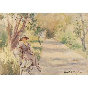 Adam Batycki (1886 Przemyśl - 1970 Poznaň), Žena na lavičce v parku, 1919