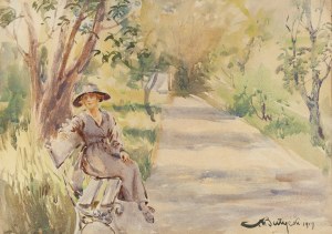 Adam Batycki (1886 Przemyśl - 1970 Poznań), Kobieta na ławce w parku, 1919