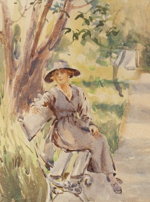 Adam Batycki (1886 Przemyśl - 1970 Poznań), Kobieta na ławce w parku, 1919