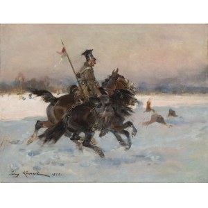 Jerzy Kossak (1886 Kraków - 1955 Kraków), Ułan na koniu w zimowej scenerii, 1922