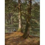 Niels Frederik Schiøttz-Jensen (1855 - 1941), Boy fishing at a lake in the woods, 1926
