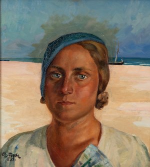 Marian Mróz (1908 Dąbrówka Tuchowska - 1967 ), Portret kobiety na tle wybrzeża, 1935