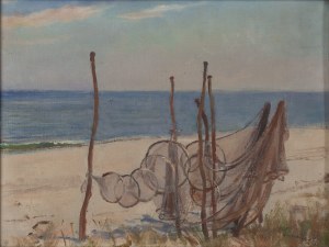 Stanisław Żurawski (1889 Krosno - 1976 Kraków), Suszące się sieci na plaży, 1938