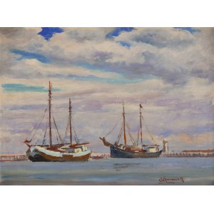 Stanisław Żurawski (1889 Krosno - 1976 Cracovie), Voiliers au port