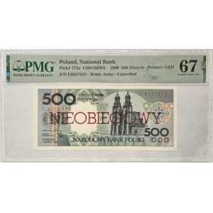 500 zlotých, série E z roku 1990, PMG 67 EPQ, NEOBĚHOVÁ