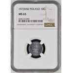 République populaire de Pologne, 10 groszy 1973, avec la marque de l'atelier monétaire, NGC MS 65