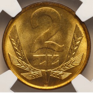 République populaire de Pologne, 2 zlotys de 1978 sans marque, NGC MS 65, fantôme au revers