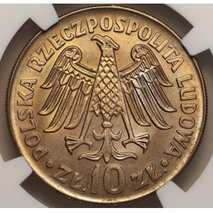 Poľská ľudová republika, 10 zlotých, 1964, NGC MS 66, Kazimierz Veľký – reliéfny nápis