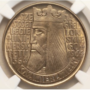 Poľská ľudová republika, 10 zlotých, 1964, NGC MS 66, Kazimierz Veľký – reliéfny nápis