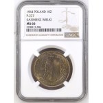 Poľská ľudová republika, 10 zlotých, 1964, NGC MS 66, Kazimierz Veľký – reliéfny nápis