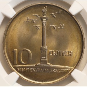 Volksrepublik Polen, 10 Złoty 1965, NGC MS 66, Große Säule