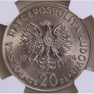 People's Republic of Poland, 20 zlotych, 1974, “Marceli Nowotko,” “FAR DEVICES,” NGC AU 58